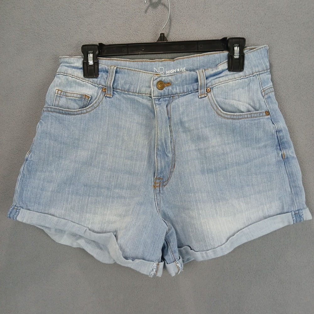 No Boundaries Shorts Womens 13 Light Blue Denim Stretch High Rise Cuffed Hem